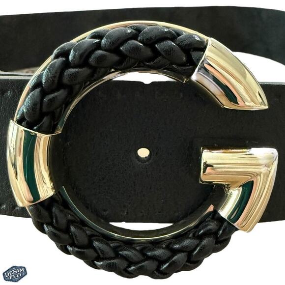 Gucci Unisex Black Calfskin Leather Gold Braided G Logo Buckle Belt | 80•32 - Picture 4 of 15